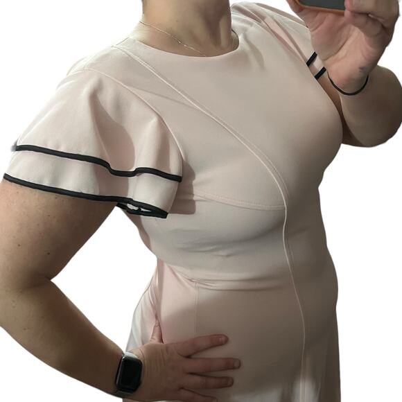 Tommy Hilfiger SIZE 10 Pink Ruffled Black Detail Short Sleeve Fit & Flare Dress - Picture 5 of 12